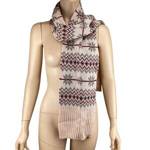 Timberland Scarf Acrylic Knit‎ Scarf With Nordic Pattern In Beige & Red